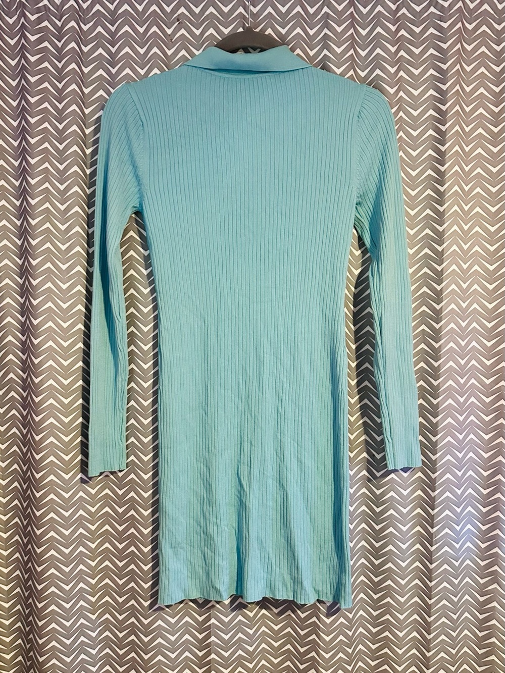 NWT Zara | Light Blue Ribbed Knit Polo Dress, Medium - Picture 5 of 7